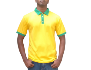 Yellow Polo Shirt with Sporty Green Collar and Sleeve Design