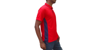 GOLF SHIRT RED AND NAVY SIDE SIDE