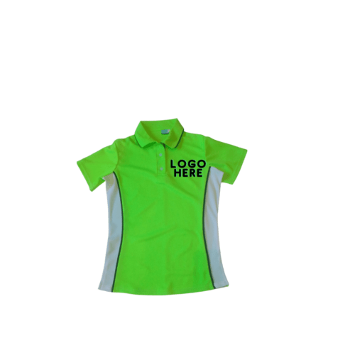 LADIES LUMO GREEN AND WHITE GOLF SHIRT FRONT