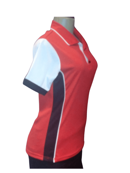 LADIES RED AND BLACK CONTRAST PANEL POLO SHIRT