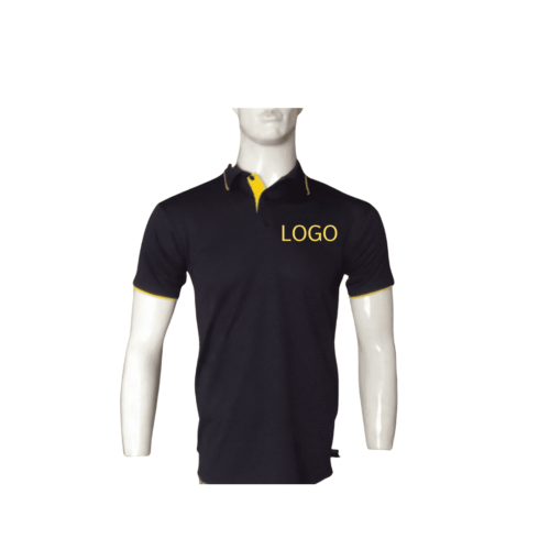 MENS CUSTOM-MADE GOLF SHIRT WITH CONTRAST PEEP OUT SLEEVES AND PIPING ON COLLAR