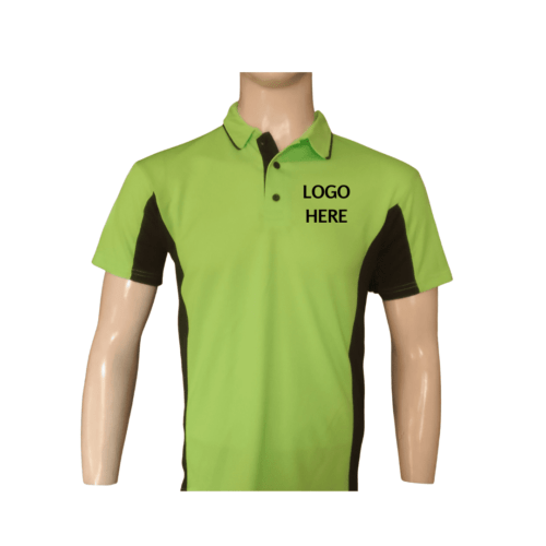 MENS CUSTOM-MADE LUMO GREEN AND BLACK GOLF SHIRT FRONT