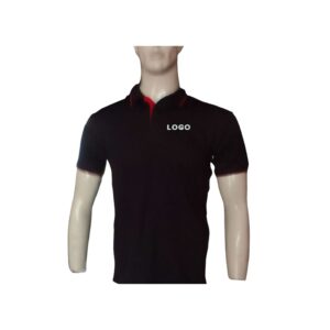 CUSTOM-MADE GOLF SHIRTS -BLACK WITH RED PEEP OUT SLEEVES AND COLLAR