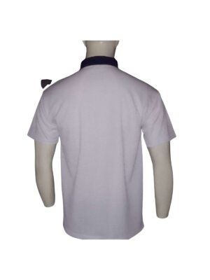 WHITE AND NAVY SPLIT PANEL GOLF SHIRT BACK