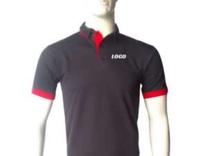 BLACK AND RED SLEEVE GOLF SHIRT