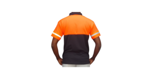 CALEB 1 ORANGE AND BLACK SAFETY GOLF SHIRT BACK