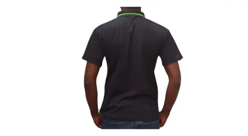 GOLF SHIRT BLACK AND GREEN SIDE WITH WHITE PIPING BACK jpg jpeg