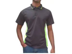 GOLF SHIRT BLACK AND GREEN SIDE WITH WHITE PIPING FRONT jpg jpeg