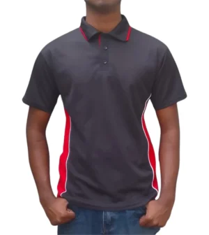 GOLF SHIRT BLACK AND RED SIDE WITH WHITE PIPING FRONT