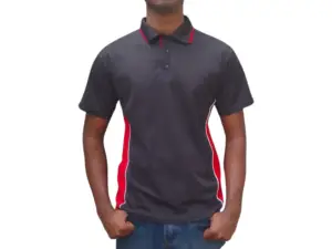 GOLF SHIRT BLACK AND RED SIDE WITH WHITE PIPING FRONT