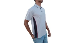 GOLF SHIRT GREY AND BLACK SIDE WITH RED PIPING SIDE jpg