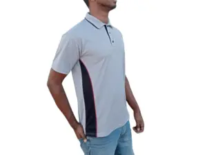 GOLF SHIRT GREY AND BLACK SIDE WITH RED PIPING SIDE jpg