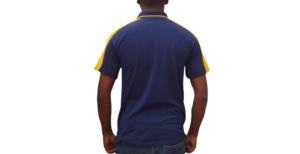 GOLF SHIRT NAVY AND YELLOW SHOULDER INSERT BACK