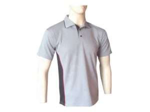 CUSTOM MADE GOLF SHIRTS GREY AND BLACK SIDE PANEL FRONT