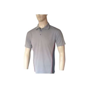 CUSTOM MADE GOLF SHIRTS GREY AND NAVY SIDE PANEL WITH RED PIPING FRONT