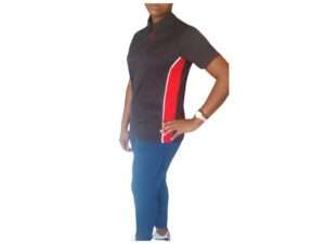Custom Black Ladies Golf Shirt -LADIES BLACK AND RED SIDE PANEL SIDE