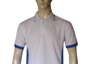 Fairway Precision: Men's Pro Golf Shirt WHITE AND ROYAL GOLF SHIRT FRONT