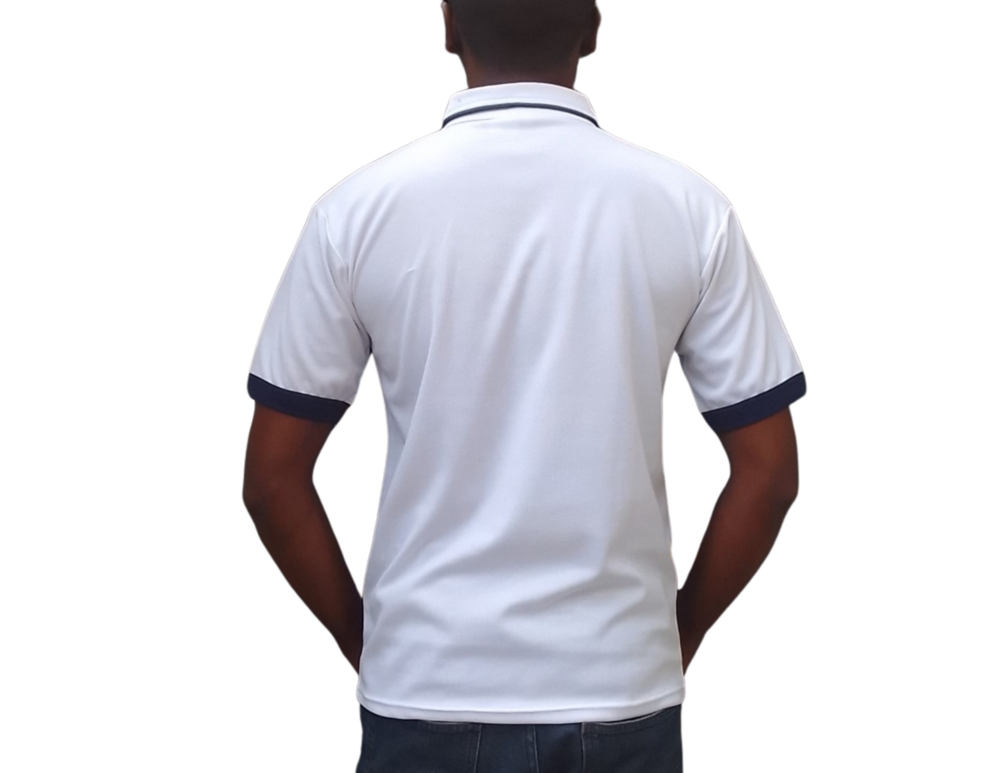 YOUTH WHITE AND NAVY GOLF SHIRT BACK