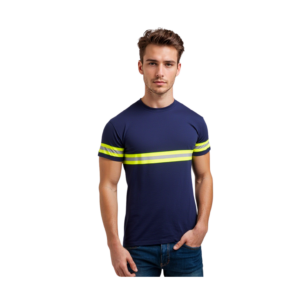 SAFETY T SHIRT NAVY AND GREEN TAPE