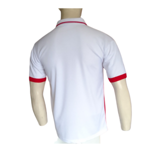 WHITE AND RED GOLF SHIRT BACK