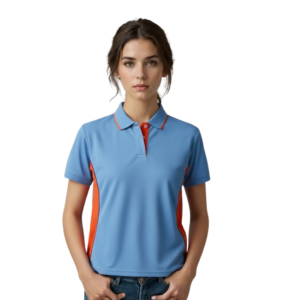 POWDER BLU AND ORANGE LDS GOLF SHIRT 10